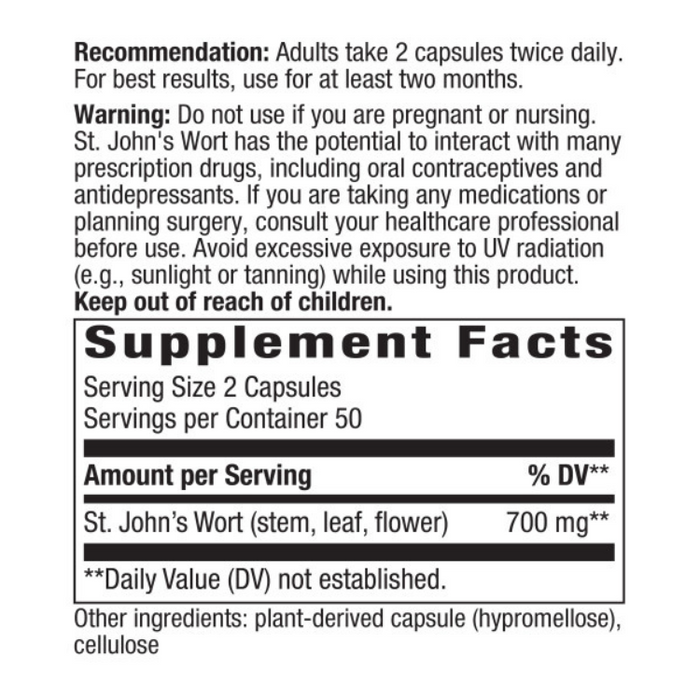 St. John's Wort Herb, 180 Capsules