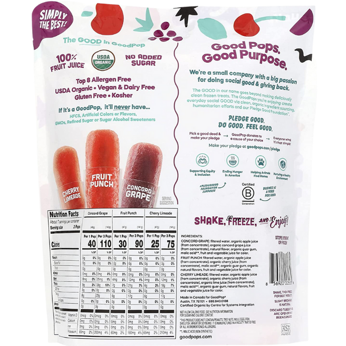 Goodpop Organic Assorted Freezer Pops, 20 ct.